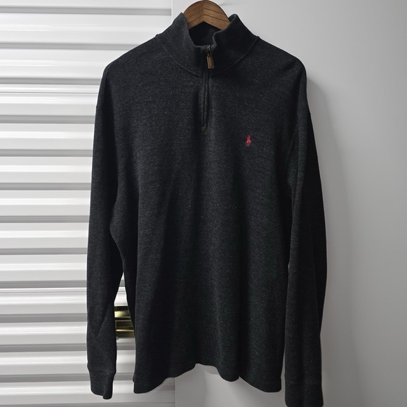 Ralph Lauren Other - Polo Ralph Lauren Quarter Zip Sweater Mens XL Charcoal‎ Gray Red Pony Cotton
